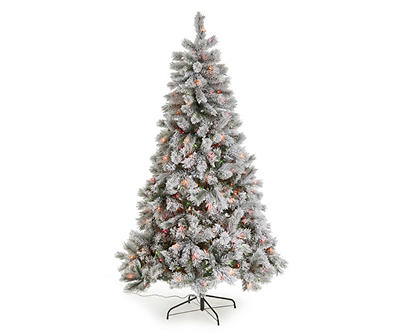 7' Aspen Flocked Hard Needle Pre-Lit Artificial Christmas Tree with Multicolor Lights