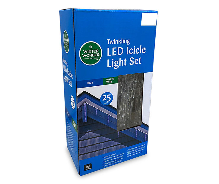 Blue Twinkling LED Icicle Light Set, 25-Lights