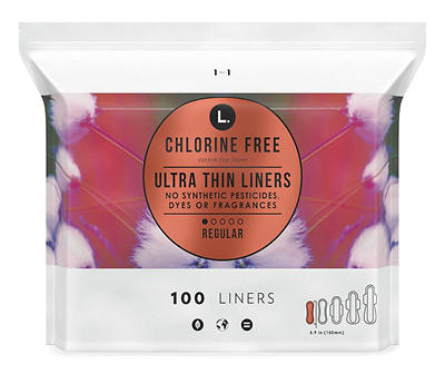 L. Chlorine Free Ultra Thin Liners Regular Absorbency, Organic Cotton, Free of Chlorine Bleaching, Pesticides, Fragrances, or Dyes, 100 Count