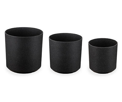 Black Round Column 3-Piece Plastic Planter Set