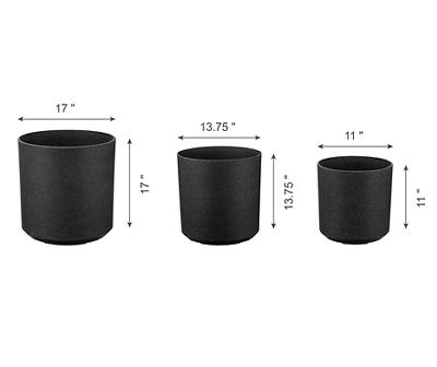 Black Round Column 3-Piece Plastic Planter Set