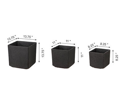 Black Square Column 3-Piece Plastic Planter Set