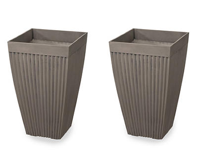 14.25" Stone Tall Vertical Stripe Plastic Planters, 2-Pack