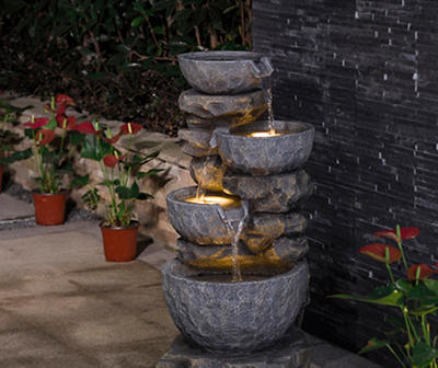 Rock Tower 4-Tier LED Water Fountain