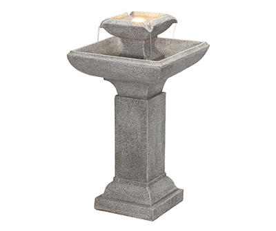 Pedestal Square 2-Tier LED Water Fountain