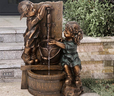 Boy & Girl At Pump LED Water Fountain