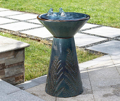 Turquoise Birds At Spool LED Water Fountain