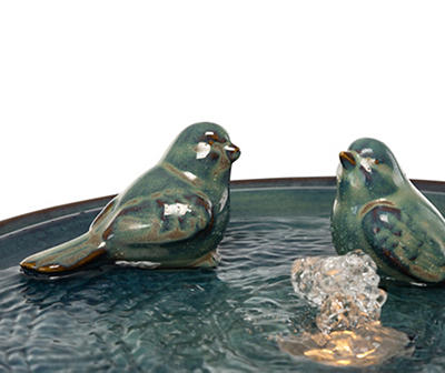 Turquoise Birds At Spool LED Water Fountain