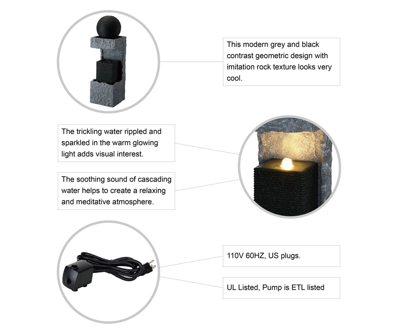 Sphere & Rock LED Water Fountain