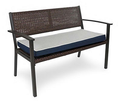Navy Blue Tick Stripe Reversible Deluxe Outdoor Bench Cushion