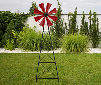 Red Metal Windmill 2-In-1 Yard Stake & Wall Décor