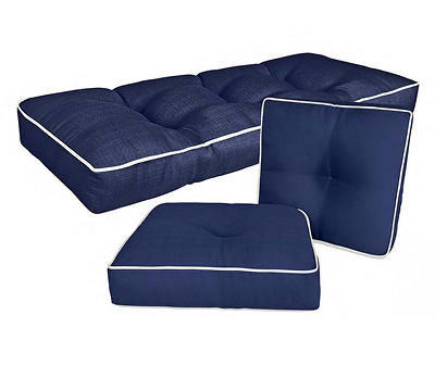 Navy Blue 3-Piece Outdoor Wicker Cushion Set