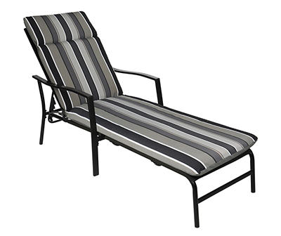 Natural Gray Stripe Reversible Outdoor Chaise Cushion