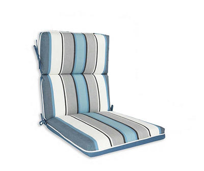 Captain's Blue Stripe High-Back Reversible Outdoor Chair Cushion