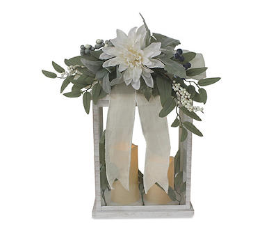 White Floral LED Double Candle Lantern