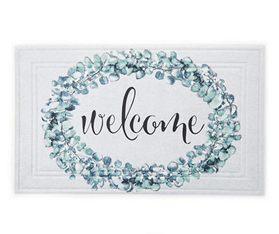 "Welcome" Blue & Champagne Snowy Wreath Doormat