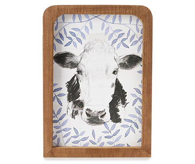 Blue & White Floral Cow Framed Wall Plaque