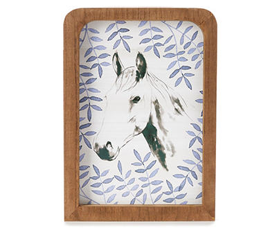 Blue & White Floral Horse Framed Wall Plaque