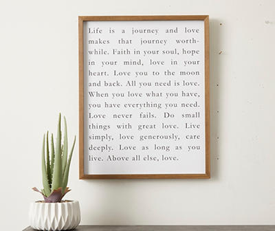"Life Is a Journey" White & Brown Framed Wall Plaque