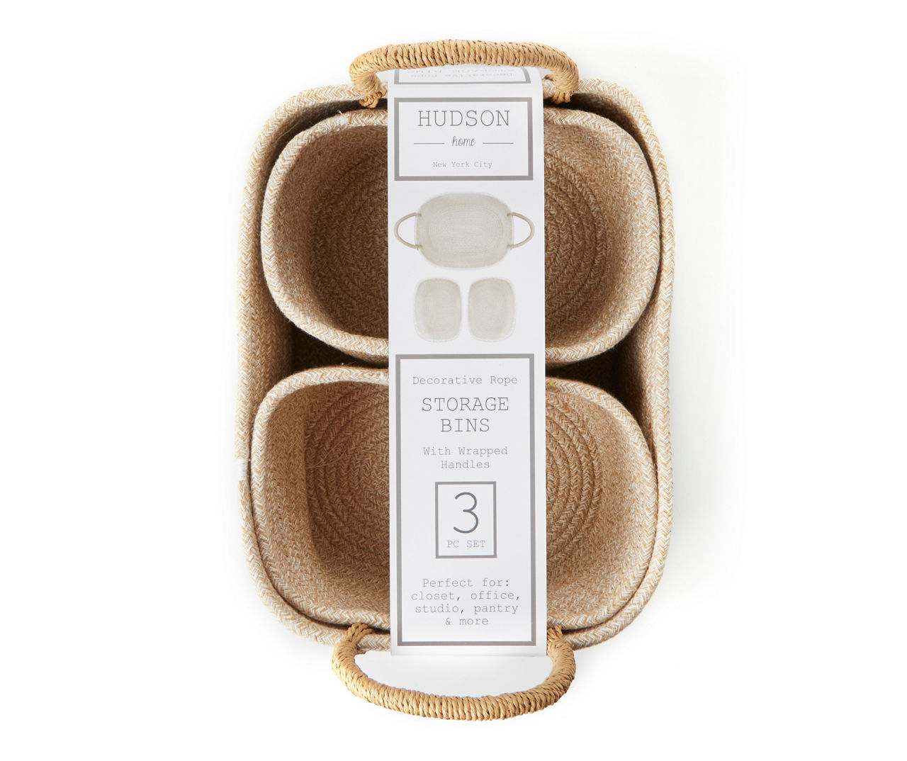 Tan 3-Piece Natural Cotton  Rope Bin Set