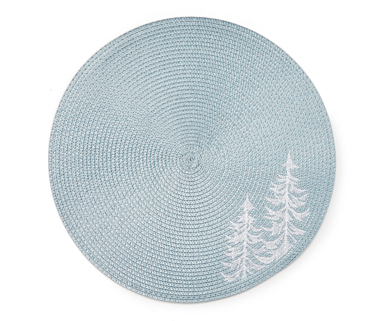 Blue Braided Embroidered Trees Round Place Mat