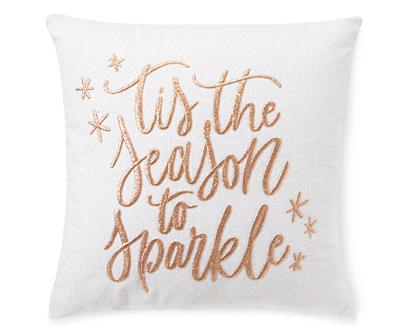 "Tis The Season" White & Gold Embroidered Throw Pillow