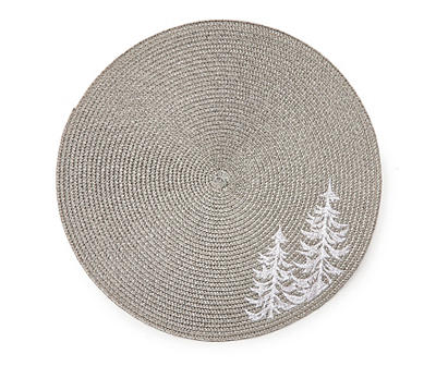 Silver Braided Embroidered Trees Round Place Mat