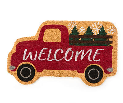 "Welcome" Red & Tan Truck Shaped Coir Doormat