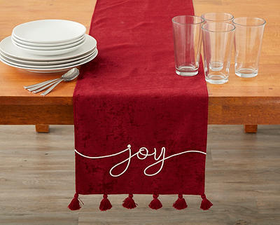 "Joy" Red & Cream Polyester Table Runner With Tassels