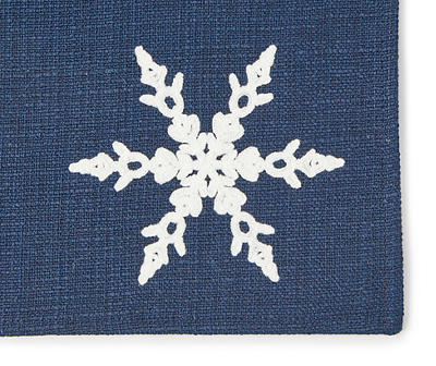 Blue Polyester Embroidered Snowflakes Placemat