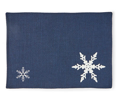 Blue Polyester Embroidered Snowflakes Placemat