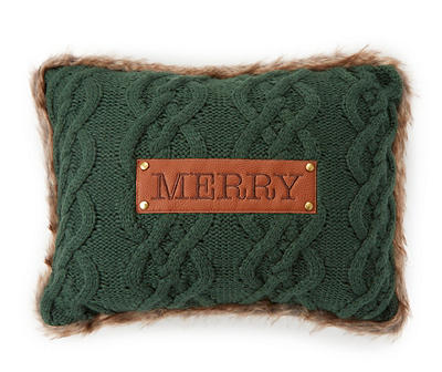 "Merry" Green & Brown Quilted Faux Fur Throw Pillow
