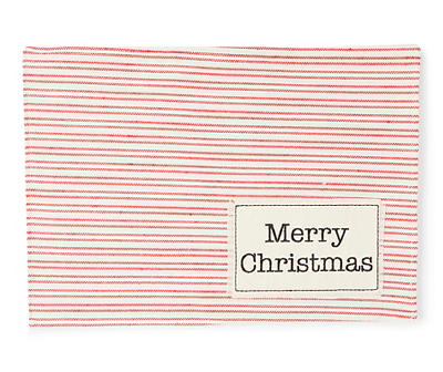 "Merry Christmas" Red, Cream & Black Striped Placemat