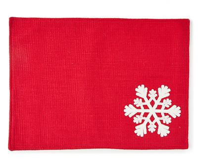 Red & White Embroidered Snowflake Placemat