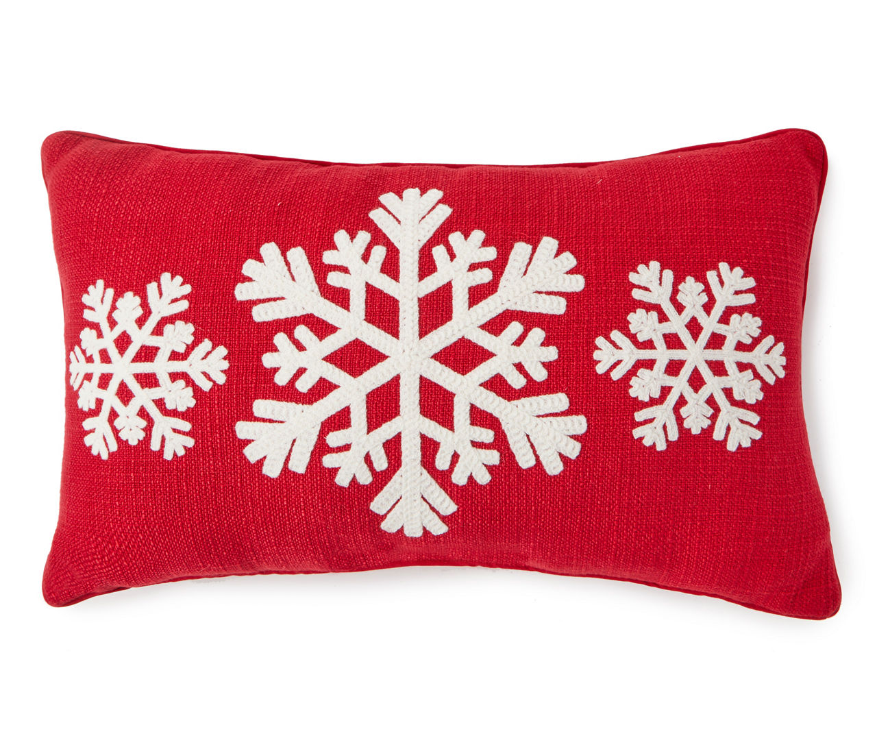 Winter Wonder Lane Red & White Embroidered Snowflake Throw Pillow