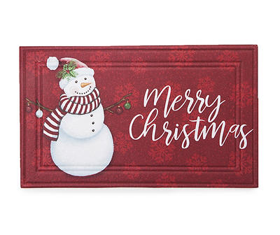 "Merry Christmas" Red & White Snowman With Snowflakes Doormat