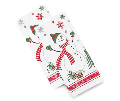 White & Red Festive Snowman Hand Towels, 2-Pack