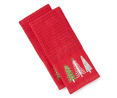 Red Embroidered Christmas Tree Trio Kitchen Towels, 2-Pack