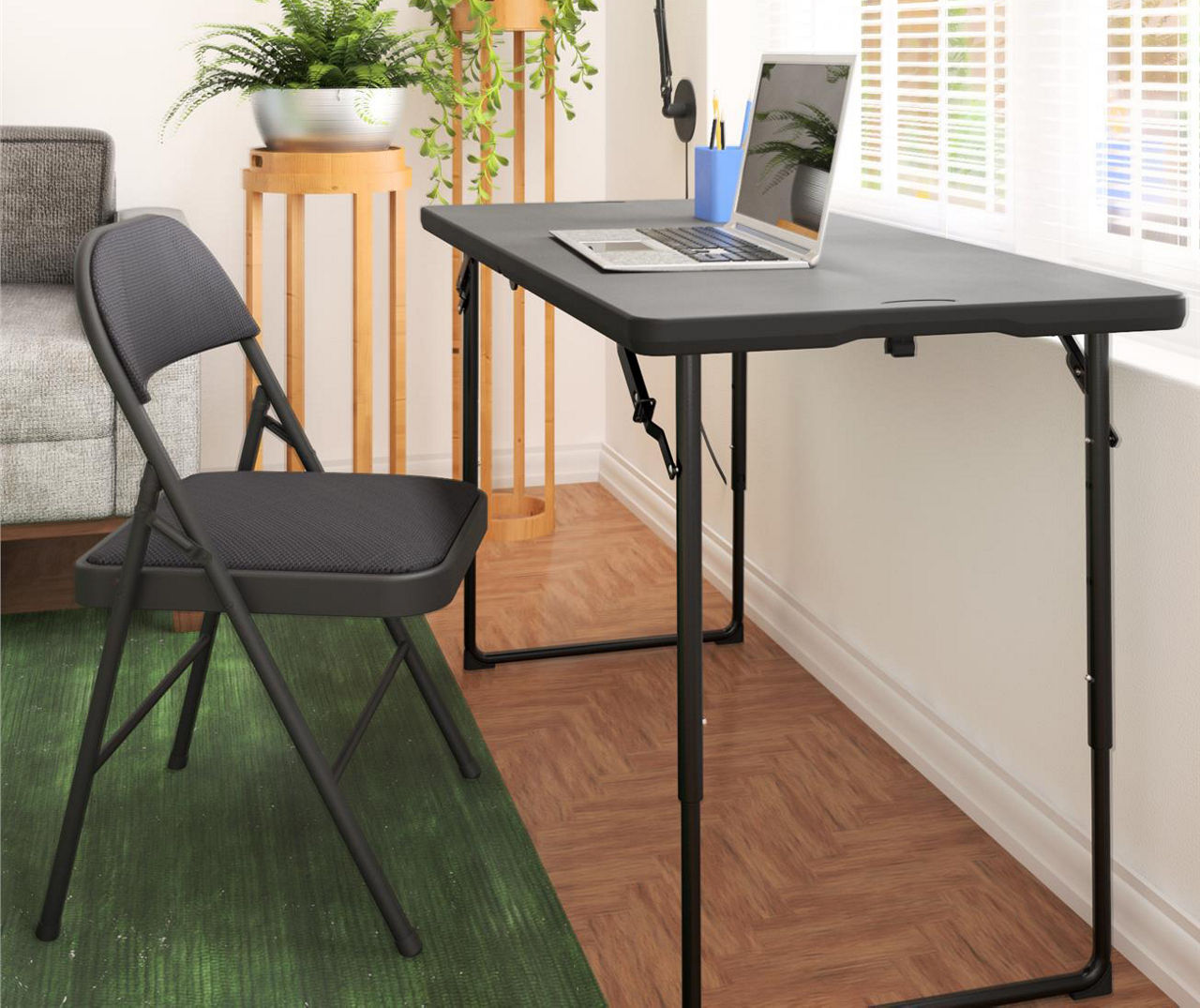 Black fold away discount table and chairs