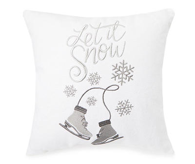 "Let It Snow" White Embroidered Ice Skates Throw Pillow