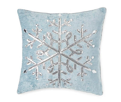 Blue & Silver Sequined Snowflake Throw Pillow