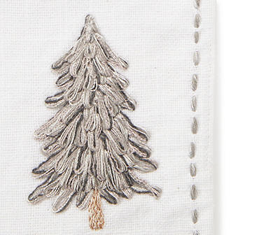 White & Light Brown Embroidered Evergreen Forest Place Mat
