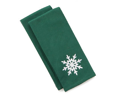 Green Embroidered Snowflake Kitchen Towels, 2-Pack
