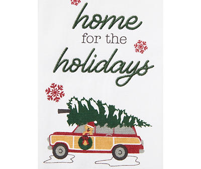 "Home For The Holidays" White & Red Station Wagon With Dog Kitchen Towels, 2-Pack