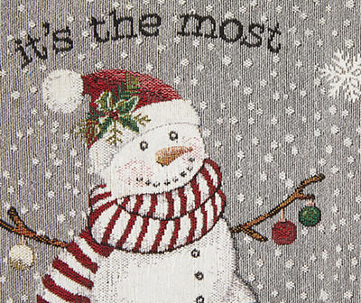 "Wonderful Time Of The Year" Gray & Red Snowman Chenille Place Mat