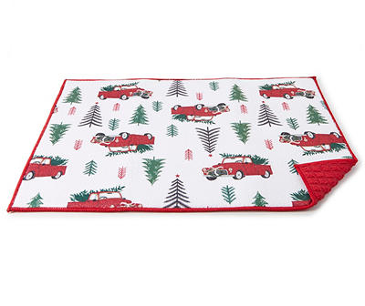 White & Red Holiday Tree Truck Reversible Dish Drying Mat