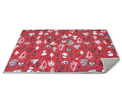 Red Holiday Trees & Cabin Reversible Dish Drying Mat