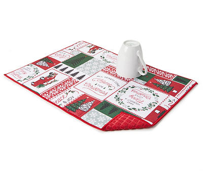 Green & Red Holiday Patchwork Reversible Dish Drying Mat