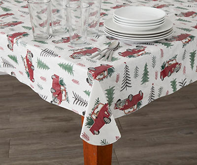 White & Red Holiday Car PEVA Tablecloth