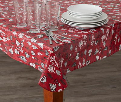 Red & Green Brush Trees PEVA Tablecloth